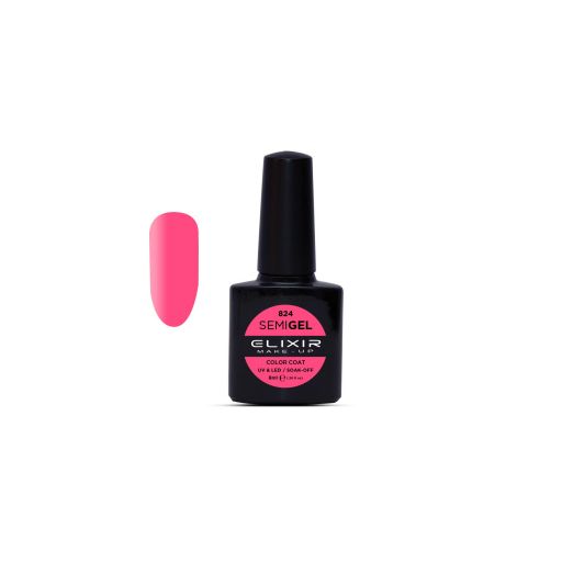 Semigel (Ημιμόνιμο βερνίκι) – #824  (Fluorescent pink) 8ml - Elixir Make-Up |  Ημιμόνιμα βερνίκια στο Make Up Art